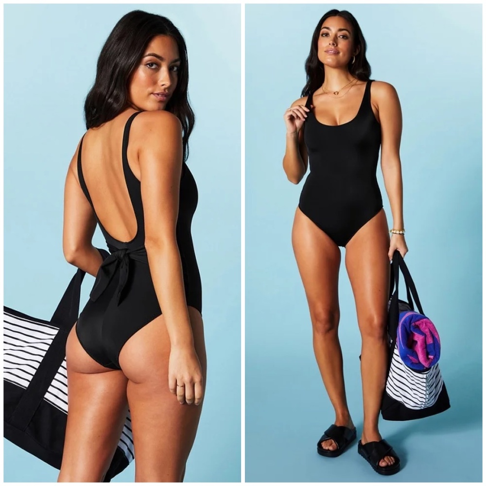 FABLETICS Scoop Tie Back Shaping One-Piece Swimsuit in BLACK- XXS SM